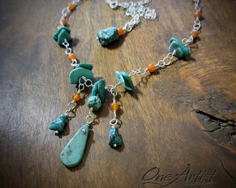 Arizona Necklace & Earrings Set, Turquoise, Carnelian