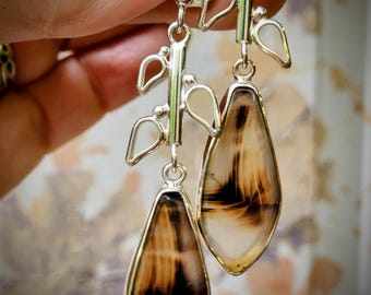 Montana Agate Earrings, floral drops, sterling silver