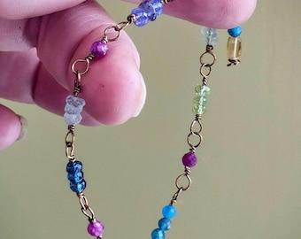 Gemstone Chain Bracelet, antiqued