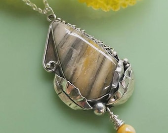 Brazilian Jasper & Sterling Silver Leaf Pendant