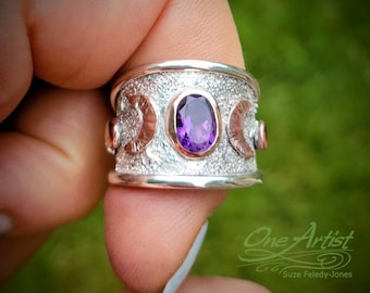 Amethyst Moon Goddess Ring, mixed metals, sterling silver, copper