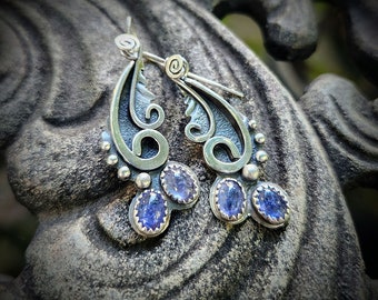 Tanzanite Acanthus Earrings, Sterling silver