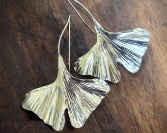 Ginkgo Leaf Earrings, fine silver