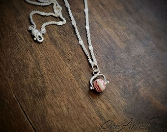 Single Drop Rhodochrosite Necklace