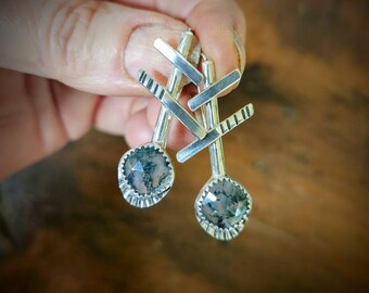CrissXCross Earrings, moss agate
