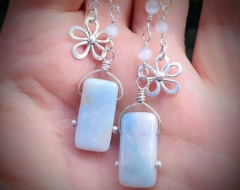 Love Child Earrings, Amazonite, selenite, long