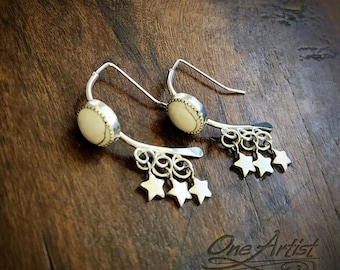 White Jasper Star Dangles, half hoops, celestial