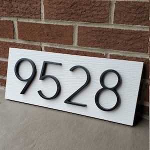 House Numbers, Black numbers, White Plaque, waterproof white plaque, outdoor address plaque, metal house numbers, modern numbers