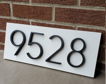 House Numbers, Black numbers, White Plaque, waterproof white plaque, outdoor address plaque, metal house numbers, modern numbers