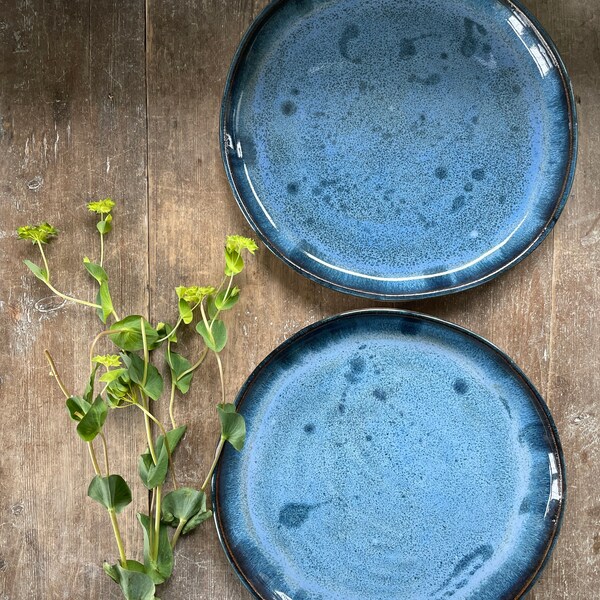 Plaque en céramique organique faite à la main, bleue. Préfet 27cm grande assiette, assiette de pâtes. Poterie rustique moderne