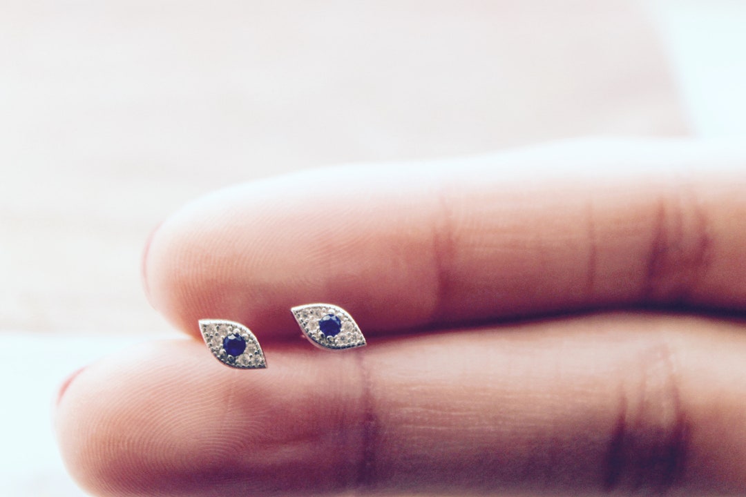 Tiny Evil Eye Stud Earring 925 Silver & Gold is Plated 18K Etsy