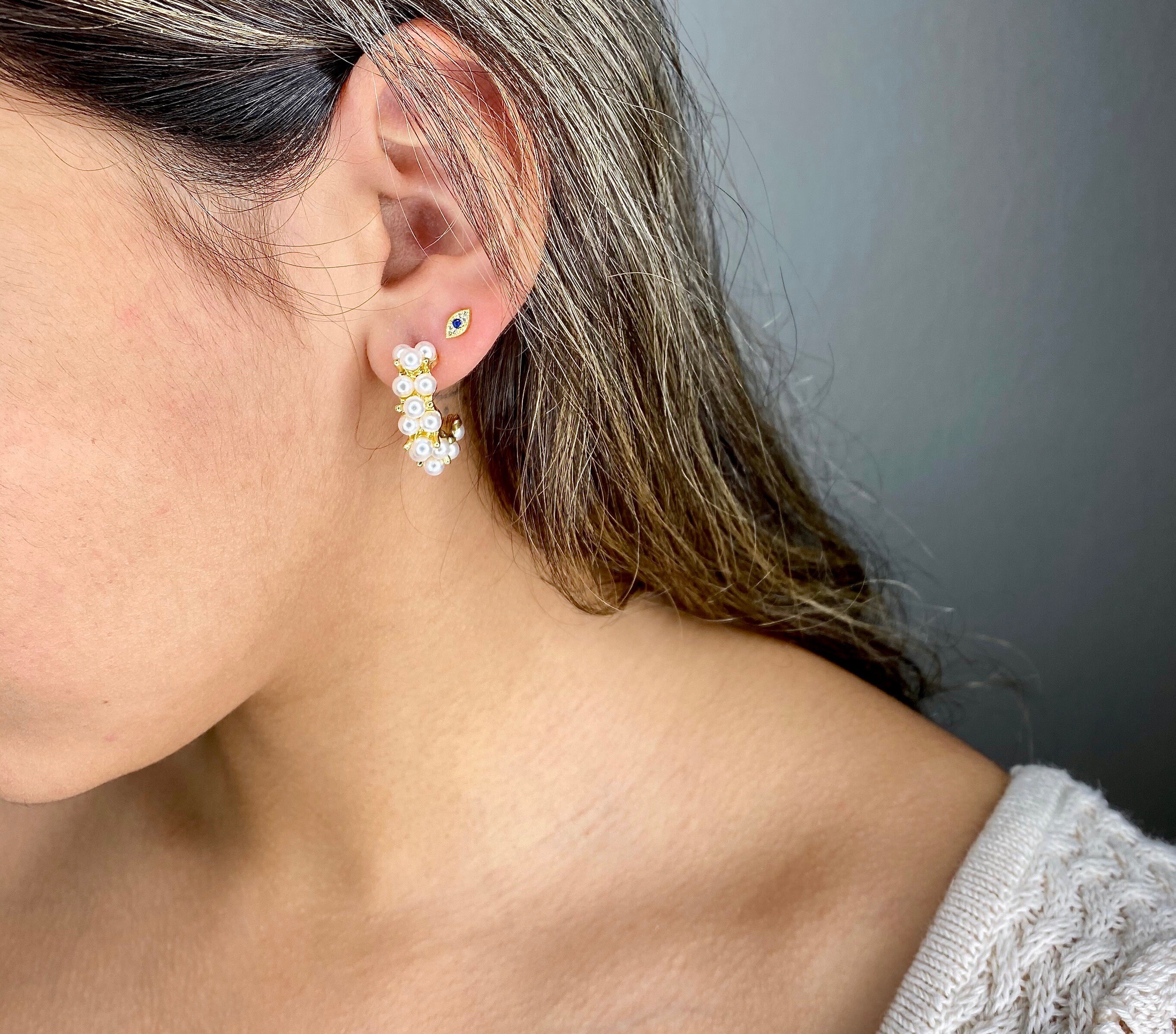 Tiny Evil Eye Stud Earring 925 Silver & Gold is Plated 18K Etsy