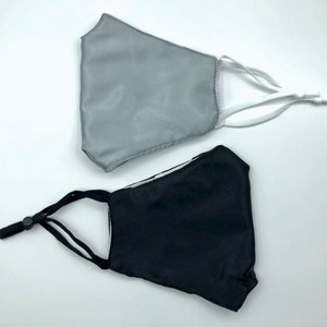 Silk Face Masks | 3 Layers | Adjustable Ear Straps | Breathable | Black | Gray | Washable | Reusable | Dressy Face Mask | Classy | Soft |