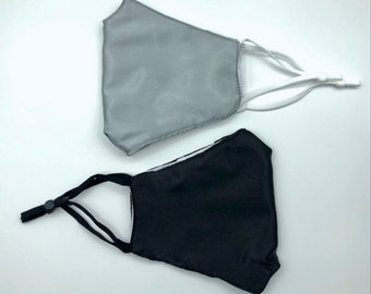 Silk Face Masks | 3 Layers | Adjustable Ear Straps | Breathable | Black | Gray | Washable | Reusable | Dressy Face Mask | Classy | Soft |
