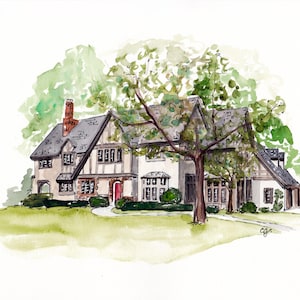 Custom Watercolor House Portrait Hand Painted Original Home Watercolor Painting Artwork Housewarming Gift Realtor Painting Illustration