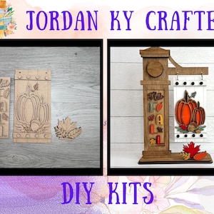 May include: Two DIY craft kits featuring a wooden "Fall" sign with a pumpkin and leaves. The kits are available for purchase and are perfect for decorating your home for the autumn season.