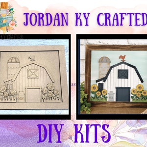 Summer DIY Barn Sign, Sunflower Barn Sign, Farm Scenes, Summer Farm Scene, Barn Seasons, Four Farm Seasons Craft, Easy Barn Painting Craft