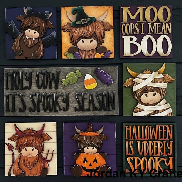 4.25" Highland Cow Halloween DIY Tiles