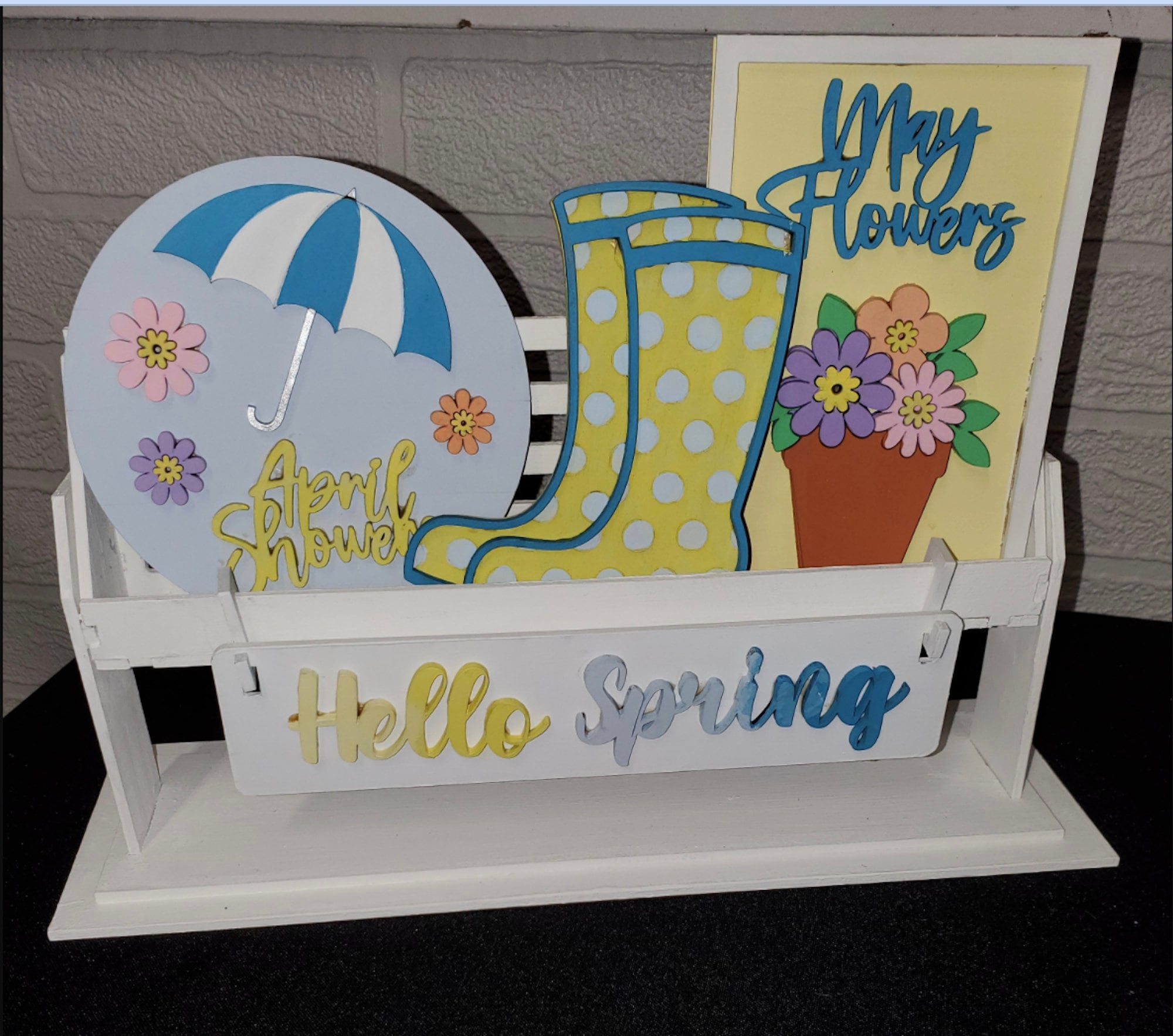 Spring Add On Bench/wagon April Showers & May Flowers DIY Interchangeable Insert ...