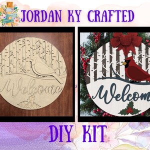 Welcome Cardinal Door Hanger, Cardinal Remembrance Gift, Winter Cardinal, Red Cardinal in Birch Tree, Welcome Door Hanger, DIY Bird Kit