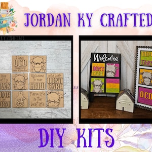 Mini Highland Cow Tiles, Fluffy Cow Inserts, Leaning Ladder Mini Tiles, Cow Tag, Scottish Cow DIY Tiles, Farm Paint Kit, DIY Mini Display
