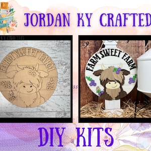 Highland Cow Door Hanger, Diy Cow Door Hanger, Highland Cow Display Kit, DIY Farm Craft kit, Farm Sweet Farm Painting Kit, Cow Sign