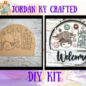 FMHS Highland Cow Sign Insert, Farmhouse Hanging Sign, Hey Girl, DIY Farm display, Cow Sign, Highland Insert, Cow Painting Kit,