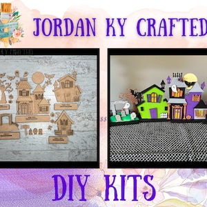 Kit de bricolaje para casa embrujada espeluznante, kit de bricolaje de Halloween, centro de mesa de casa embrujada, kit de Halloween, manualidades de fila de casa embrujada, adorno de estante de Halloween