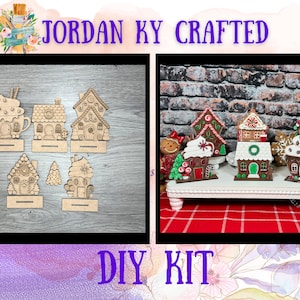 Casitas de jengibre, casitas de galletas, kit de manualidades navideñas, kit de manualidades de galletas, casas navideñas en miniatura, kit de manualidades de jengibre