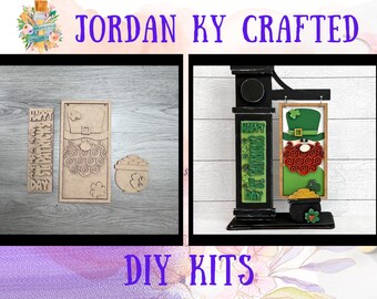 May include: A DIY craft kit for a St. Patrick's Day sign featuring a leprechaun, pot of gold, and the words "Happy St. Patrick's Day".