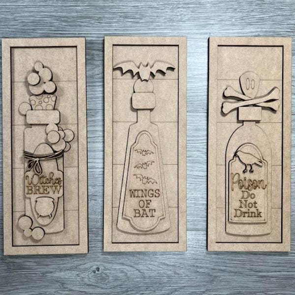 Vertical Shiplap Trio Signs Halloween Potions DIY Craft,