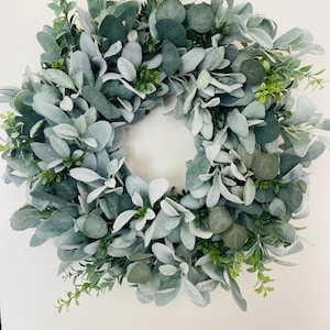 Lamb's Ear Eucalyptus Wreath: Farmhouse Greenery, Boxwood Grapevine