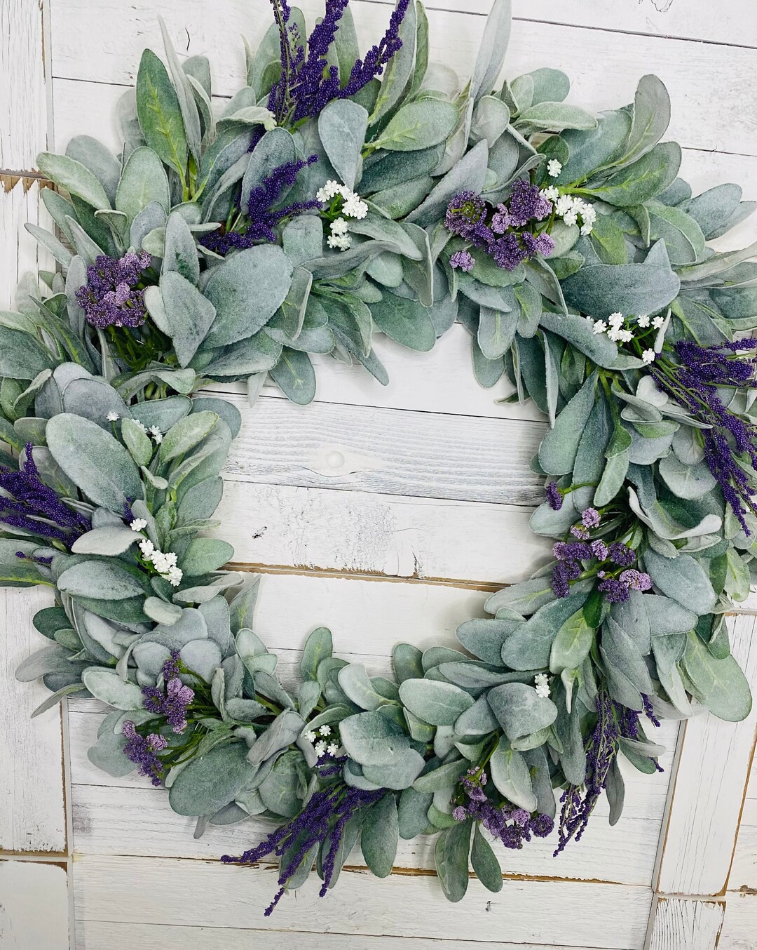 Lambs Ear Wreath: Purple Queen Anne's Lace, Baby's Breath, Greenery - Etsy