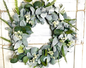 Lambs Ear & Eucalyptus Wreath: Farmhouse Cottage Decor