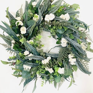 Eucalyptus Wreath with White Roses: Farmhouse Wedding Decor