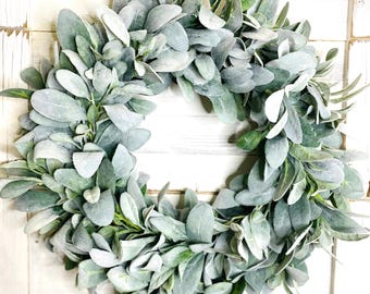 Lambs Ear Wreath: Modern Farmhouse Greenery, Front Door Decor