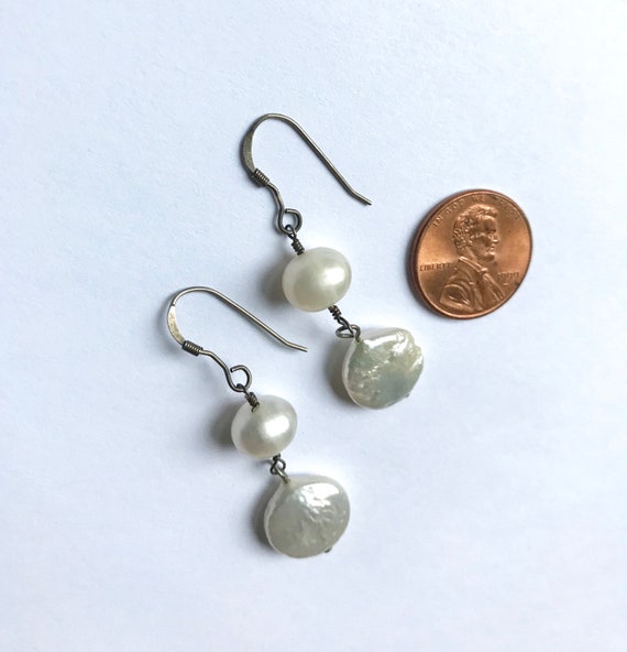 Sterling dangle earrings with white freshwater pea