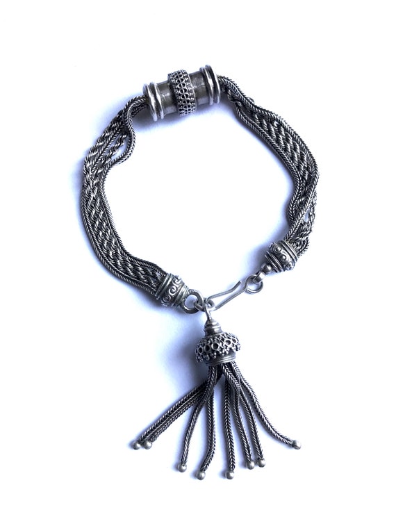 Victorian sterling silver bracelet with tassel cha