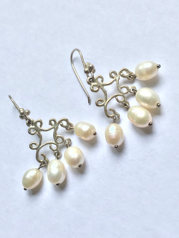 Sterling and pearl Sterling dangle earrings