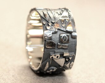 Men's Boho Textured Silver Abstract Art Ring