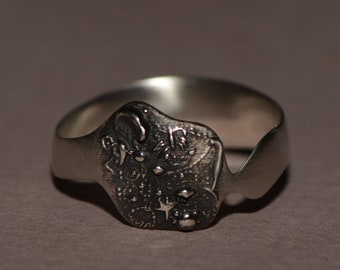 Joan Miro Abstract Modern Art Ring in Oxidized Silver