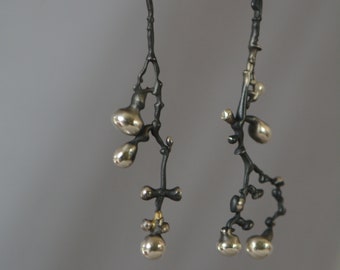 Silver Tree Branch Earrings, Oxidized Silver Branch Earrings, Blackened Silver Branch Earrings, Tree Blossom Earrings, Nature Earrings