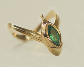 Marquise Emerald “Goldfish” 14K Gold Engagement Ring