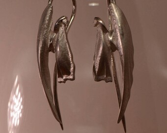 Pendientes de ángel de plata estilo Art Nouveau, set de regalo navideño, regalo de invierno, pendientes de ángel estilo vintage.