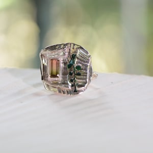Pink-Green Tourmaline and Silver Statement Ring, Size 7 image 8