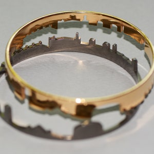 Jerusalem Interlocking Bangle Bracelets in Gold and Silver with Old City Skyline image 9