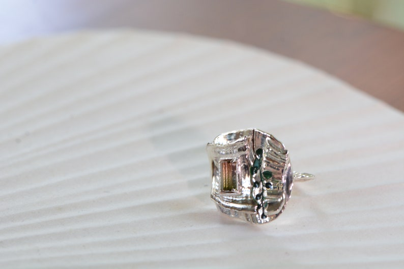 Pink-Green Tourmaline and Silver Statement Ring, Size 7 image 7