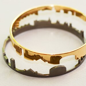 Jerusalem Interlocking Bangle Bracelets in Gold and Silver with Old City Skyline image 8