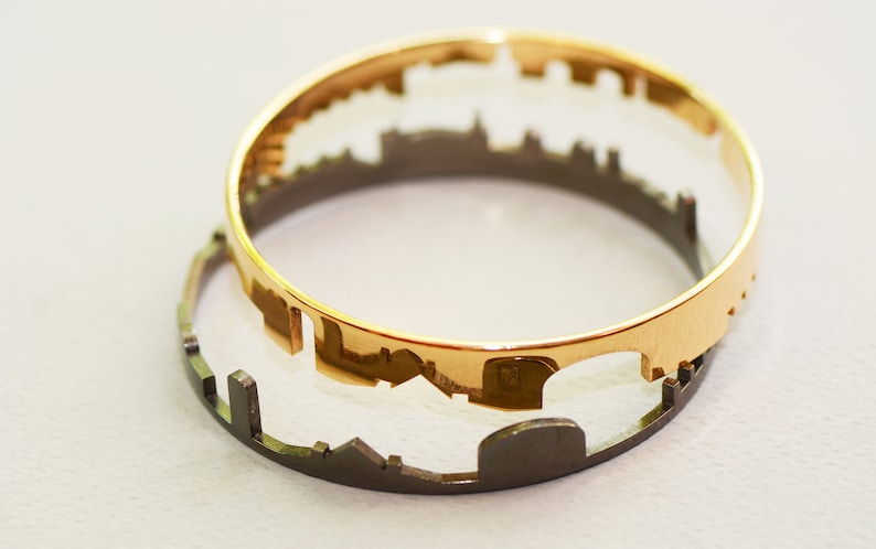 Jerusalem Interlocking Bangle Bracelets in Gold and Silver with Old City Skyline image 8