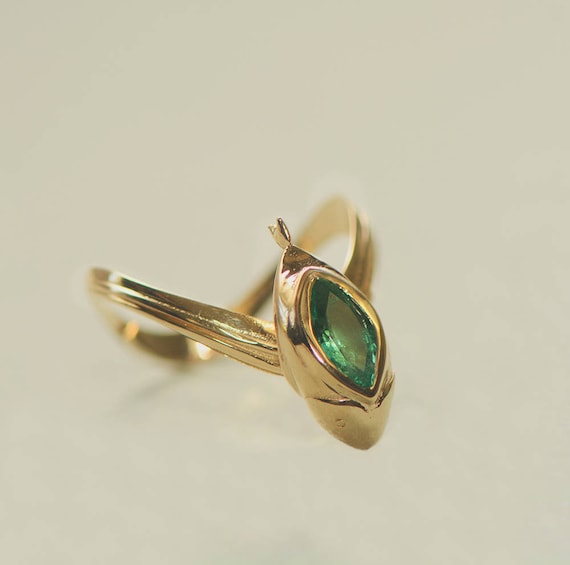 Marquise Emerald “Goldfish” 14K Gold Engagement Ring
